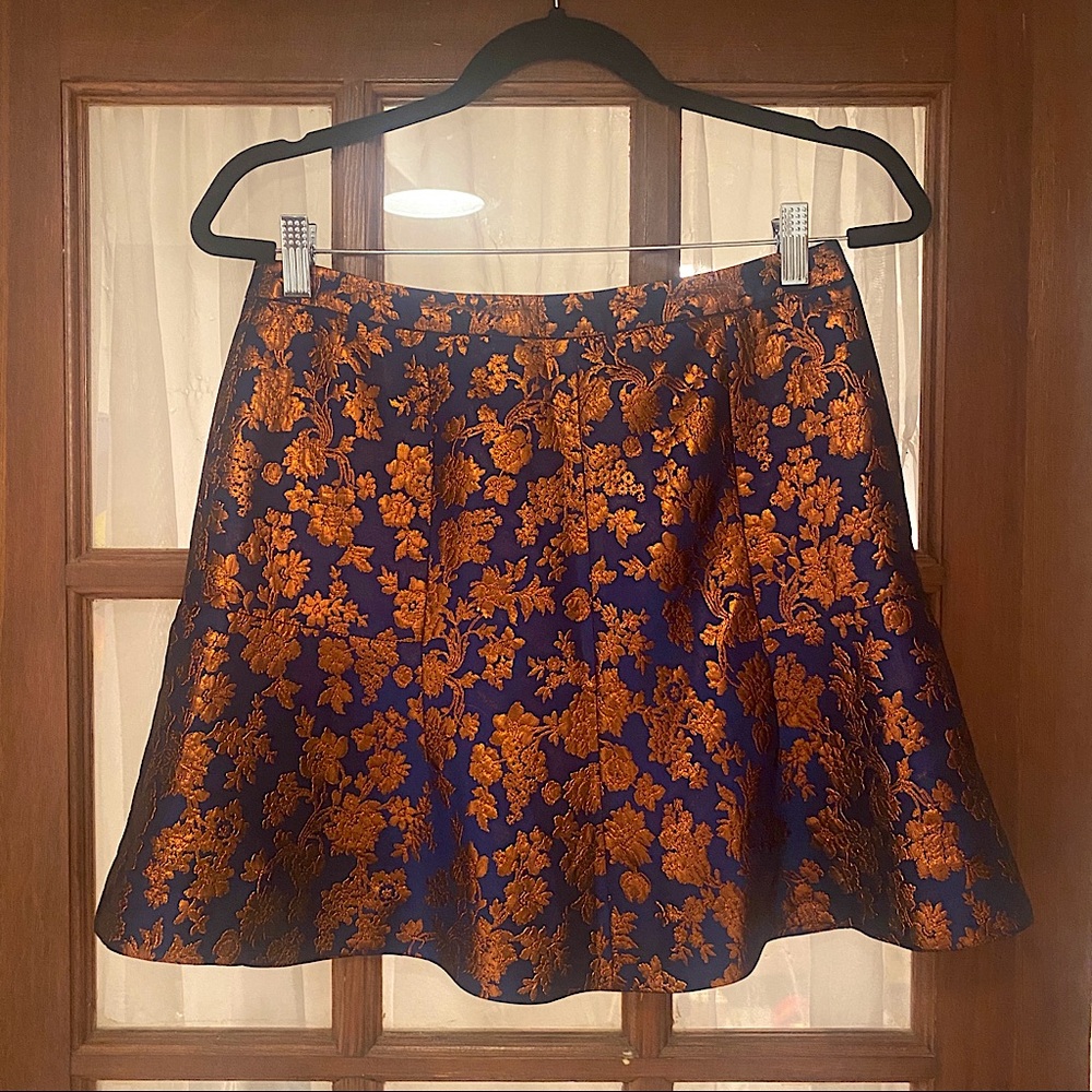 Navy and Copper Brocade Skirt from J.Crew